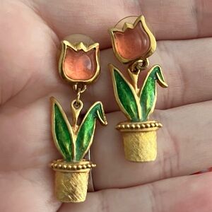 Avon Gold and Green Tulip Earrings